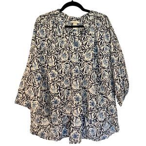 H&M blue floral tunic blouse size 12